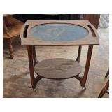 Vintage Two-Tier Rolling Wooden Serving Cart