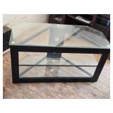 Glass and Metal TV Stand with Two Shelves