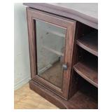 Wooden Entertainment Console with Glass Paneled Doors
