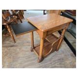 Vintage Oak Side Table with Pull-Out Tray