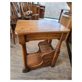Vintage Oak Side Table with Pull-Out Tray