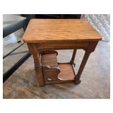 Vintage Oak Side Table with Pull-Out Tray