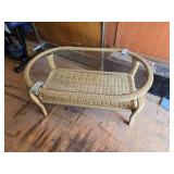 Wicker and Glass Oval Coffee Table