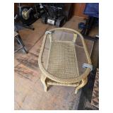 Wicker and Glass Oval Coffee Table
