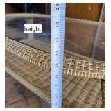 Wicker and Glass Oval Coffee Table