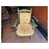 Vintage Green Wooden Rocking Chair with Yellow Cushions