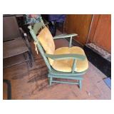 Vintage Green Wooden Rocking Chair with Yellow Cushions