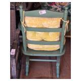 Vintage Green Wooden Rocking Chair with Yellow Cushions