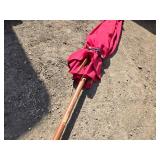 Red Patio Umbrella with Wooden Pole