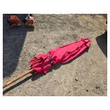 Red Patio Umbrella with Wooden Pole