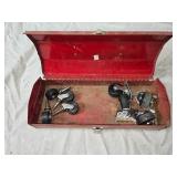 Vintage Red Metal Toolbox, Casters