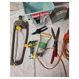 Large Garden Tool Lot with Black & Decker Hedge Trimmer, Pruning Shears, Spreader and More