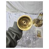 Brass Candlestick, Anniversary Clock, and Crystal Tray