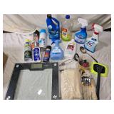 Cleaning Supplies (Partially full) and Digital Scale