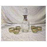 Vintage Glass Decanter with Stopper and Matching Glasses