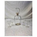 Vintage Glass Decanter with Matching Glasses