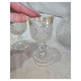 Vintage Crystal Decanter with Gold Rimmed Glasses