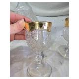 Vintage Crystal Decanter with Gold Rimmed Glasses