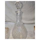 Vintage Crystal Decanter with Gold Rimmed Glasses