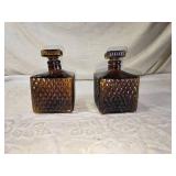 2 Vintage Amber Glass Decanters Made in Taiwan