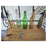 Metal Wine Rack Stand with Assorted Decorative Glass Bottles and Cork Collection