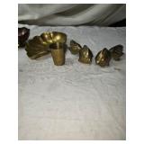 Vintage Brass Items Including Tray, Candlesticks, and Decorative Pieces