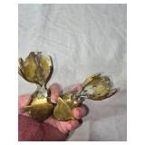 Vintage Brass Items Including Tray, Candlesticks, and Decorative Pieces