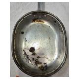 Collection of Vintage Metal Items: Beer Bottle Flashlight, Garlic Press, and Mess Kit Marked 1942