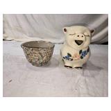 Vintage Smiley USA Pig Pitcher and Rustic Glazed Bowl