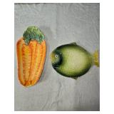 Hand Painted Italian Ceramic Serving Dishes Fish and Carrots