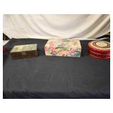 Floral Jewelry Box, Tin Box, and Wood Box