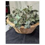 Faux Floral Wicker Basket and Animal Figurines