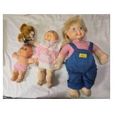 Collection of 17 Assorted Vintage Mason Jars with Lids and Set of 4 Vintage Dolls