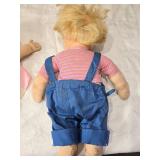 Collection of 17 Assorted Vintage Mason Jars with Lids and Set of 4 Vintage Dolls