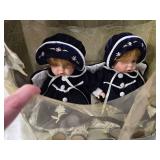Lot of "Genuine Twins" Porcelain Dolls and Plush Doll in Polka Dot Dress