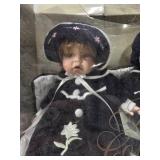 Lot of "Genuine Twins" Porcelain Dolls and Plush Doll in Polka Dot Dress