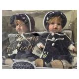 Lot of "Genuine Twins" Porcelain Dolls and Plush Doll in Polka Dot Dress