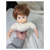 Lot of "Genuine Twins" Porcelain Dolls and Plush Doll in Polka Dot Dress