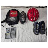 Toys and Other Games with Roller Shoes, Helmet, Harley Davidson Backpack, Ball, and Darts