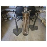 Vintage Golf Club Set with Brown Leather Bag on Cart and 2 Baseball T