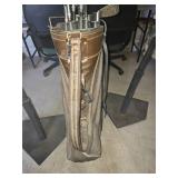 Vintage Golf Club Set with Brown Leather Bag on Cart and 2 Baseball T