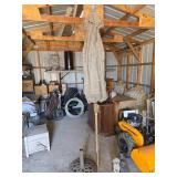 2 Patio Umbrellas, Stand, and 4 Plastic Chairs