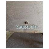 2 Patio Umbrellas, Stand, and 4 Plastic Chairs