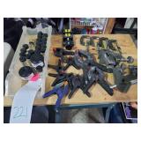 Lot of clamps and mineral oil bottles