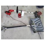 Toro electric weed whip, no charger and a shovel