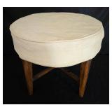 Vintage Cream Upholstered Wooden Stool