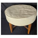 Vintage Cream Upholstered Wooden Stool