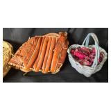 Mixed Lot: Wicker Baskets, Baseball Glove, Ski Rope with Handle