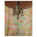 Vintage Hanging Pendant Light with Drum Shade and Eagle Ornament
