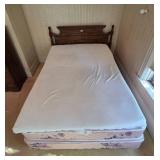 Elegant Full Size Wooden Bed Frame with Headboard, Mattress/Boxspring and Topper